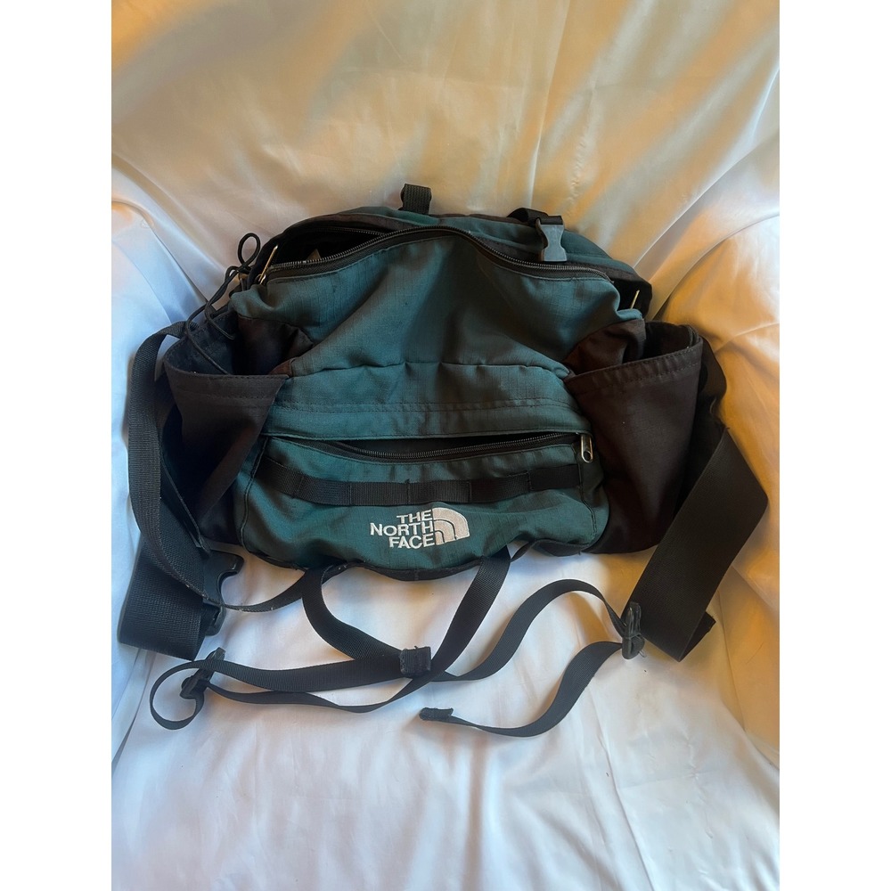 The North Face Vintage Lumbar Pack Forest Green Black Ripstop Waist Bag Hiking